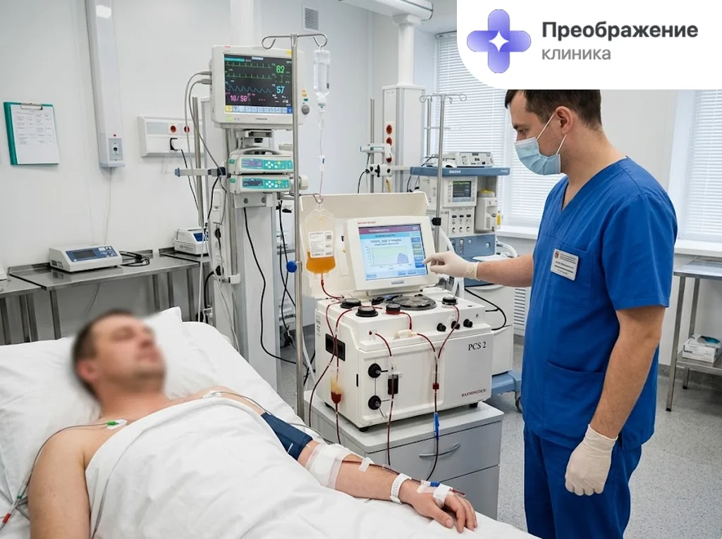 Аппаратная чистка крови от алкоголя (плазмаферез) в палате интенсивной терапии в Рязани