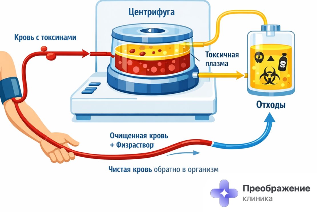 Инфографика: процесс очищения крови от алкогольных токсинов методом плазмафереза